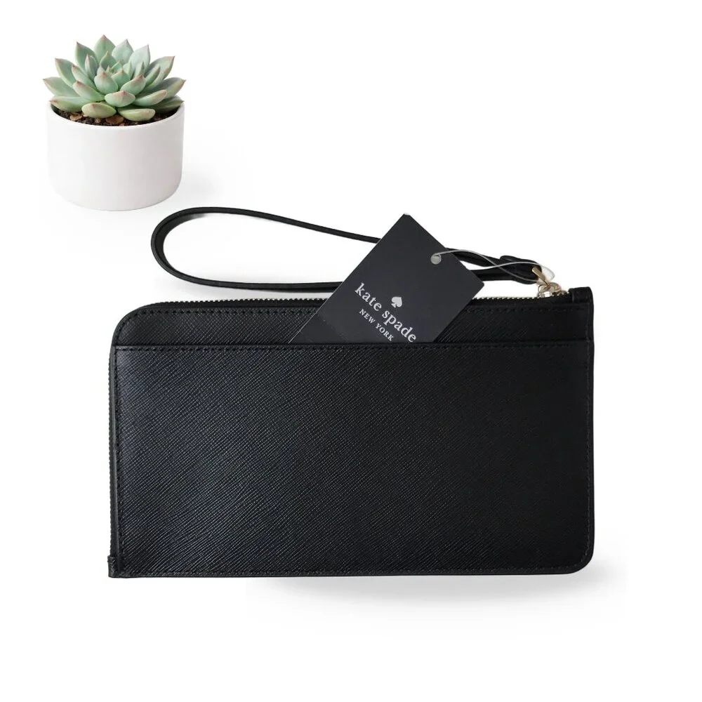 NWT Kate Spade ♠️ Lucy Black Saffiano Leather Zip Wristlet